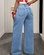 Vyla™ Button & Asymmetric Pocket Wide-Leg Jeans