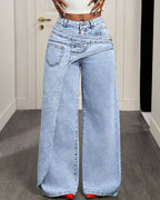 Vyla™ Button & Asymmetric Pocket Wide-Leg Jeans