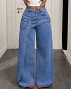 Vyla™ Button & Asymmetric Pocket Wide-Leg Jeans