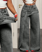 Vyla™ Button & Asymmetric Pocket Wide-Leg Jeans