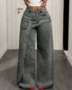 Vyla™ Button & Asymmetric Pocket Wide-Leg Jeans