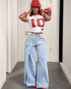 Vyla™ Button & Asymmetric Pocket Wide-Leg Jeans