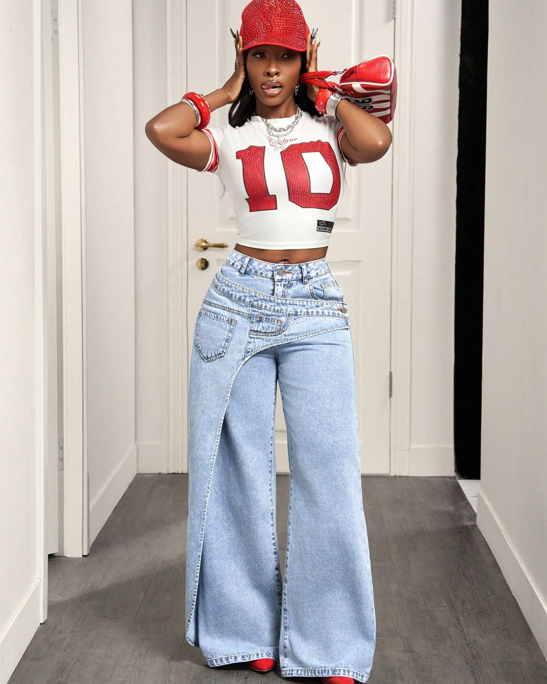 Aloveta™ Button & Asymmetric Pocket Wide-Leg Jeans