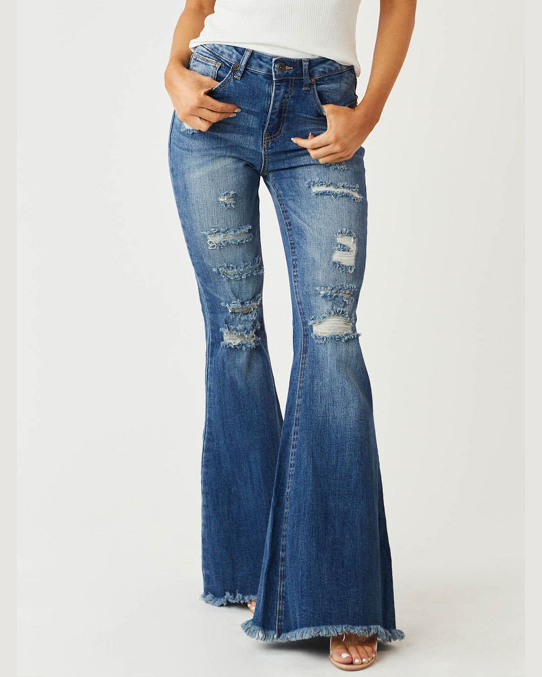 Vyla™ Distressed Stretch Flare Jeans