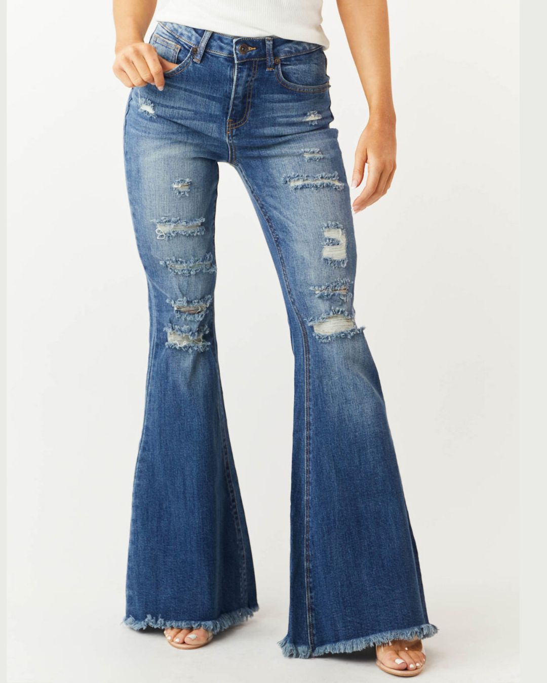 Vyla™ Distressed Stretch Flare Jeans