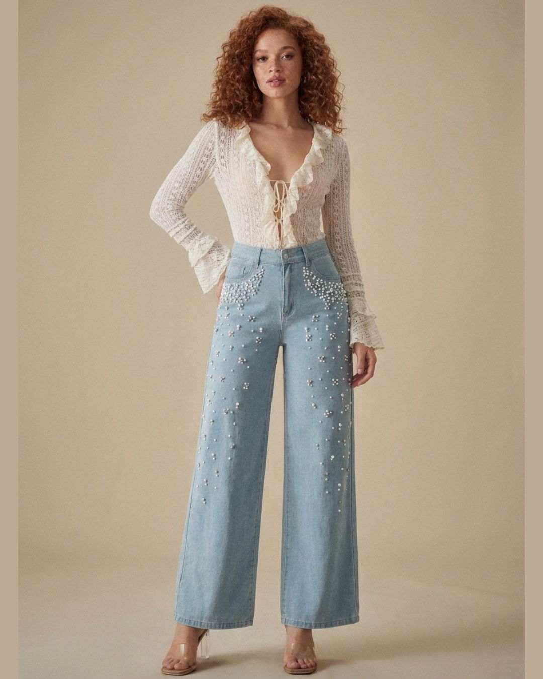 Aloveta™ Beaded Detail Relaxed Straight-Leg Jeans