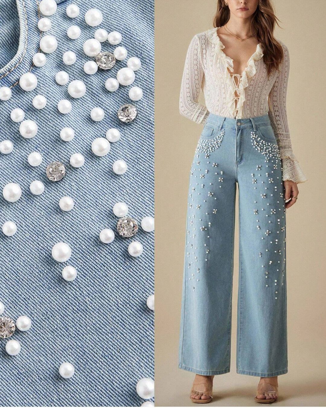 Aloveta™ Beaded Detail Relaxed Straight-Leg Jeans