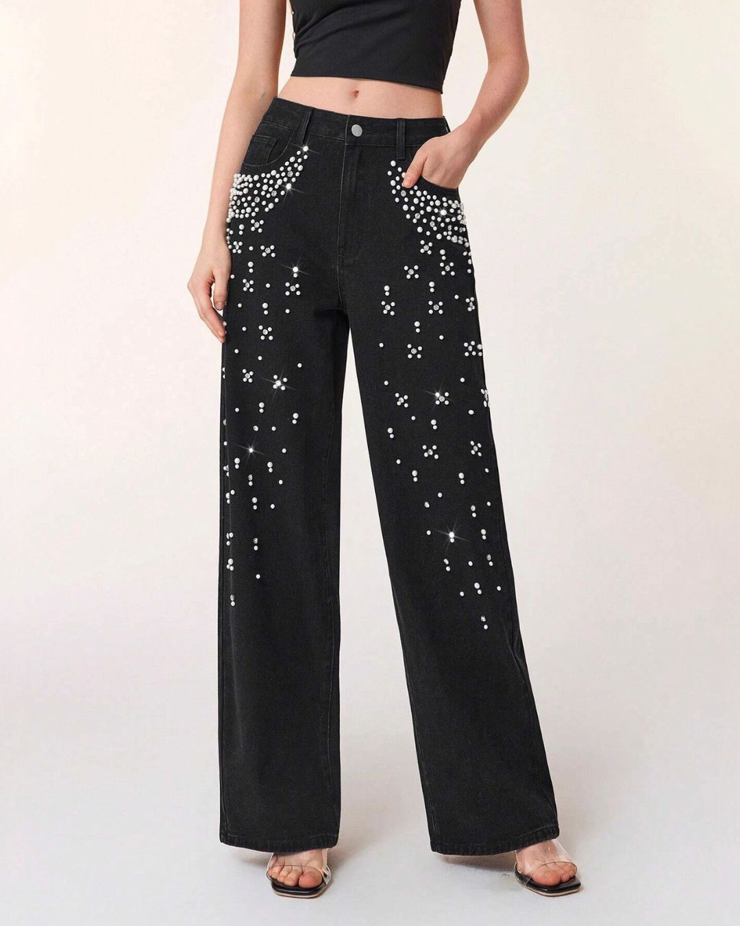 Aloveta™ Beaded Detail Relaxed Straight-Leg Jeans