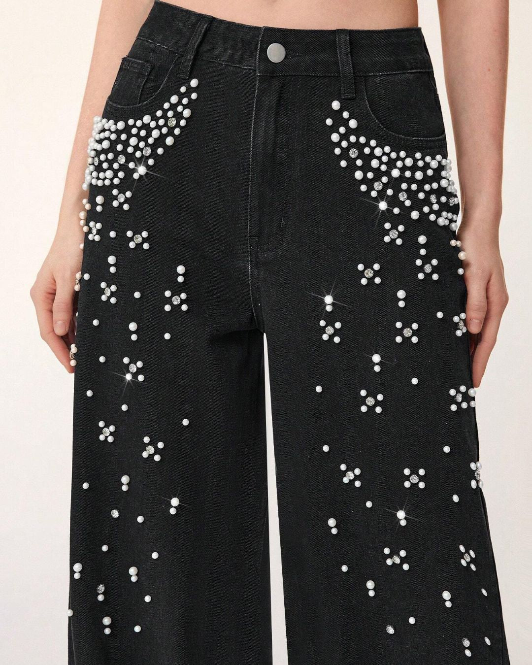 Aloveta™ Beaded Detail Relaxed Straight-Leg Jeans