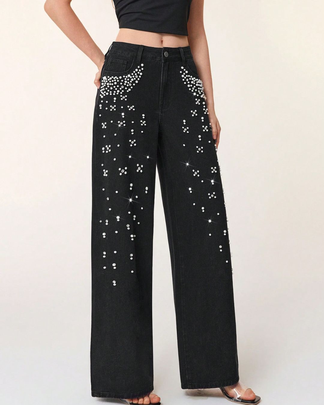 Vyla™ Beaded Detail Relaxed Straight-Leg Jeans