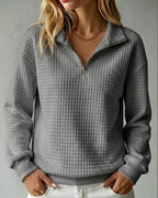 Vyla™ Soft Waffle Knit Stand Collar Zip-Up Sweatshirt