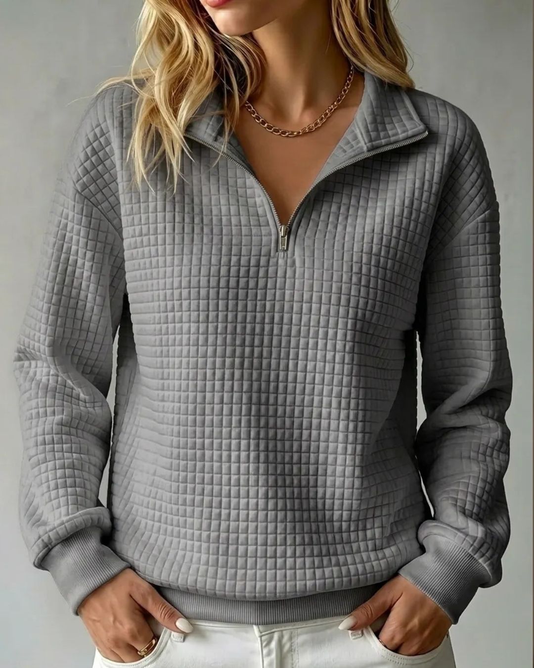 Vyla™ Soft Waffle Knit Stand Collar Zip-Up Sweatshirt