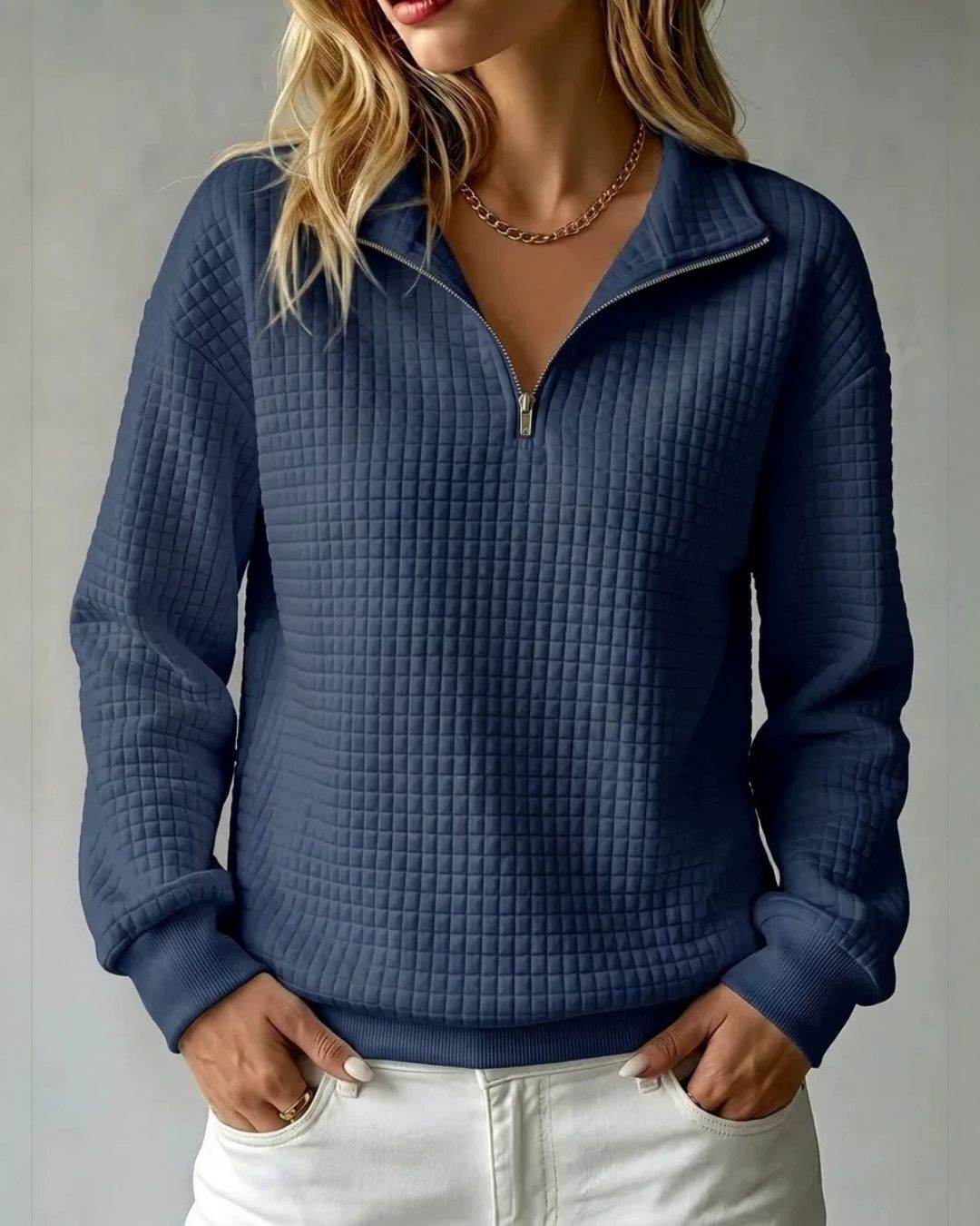 Vyla™ Soft Waffle Knit Stand Collar Zip-Up Sweatshirt
