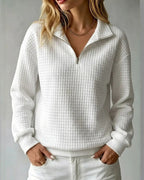 Vyla™ Soft Waffle Knit Stand Collar Zip-Up Sweatshirt