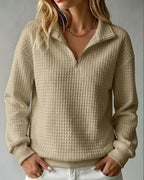 Vyla™ Soft Waffle Knit Stand Collar Zip-Up Sweatshirt