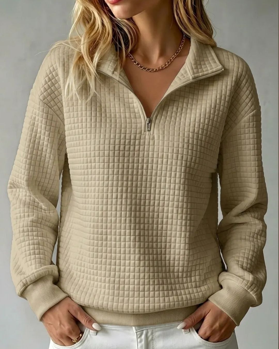 Vyla™ Soft Waffle Knit Stand Collar Zip-Up Sweatshirt