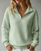 Vyla™ Soft Waffle Knit Stand Collar Zip-Up Sweatshirt