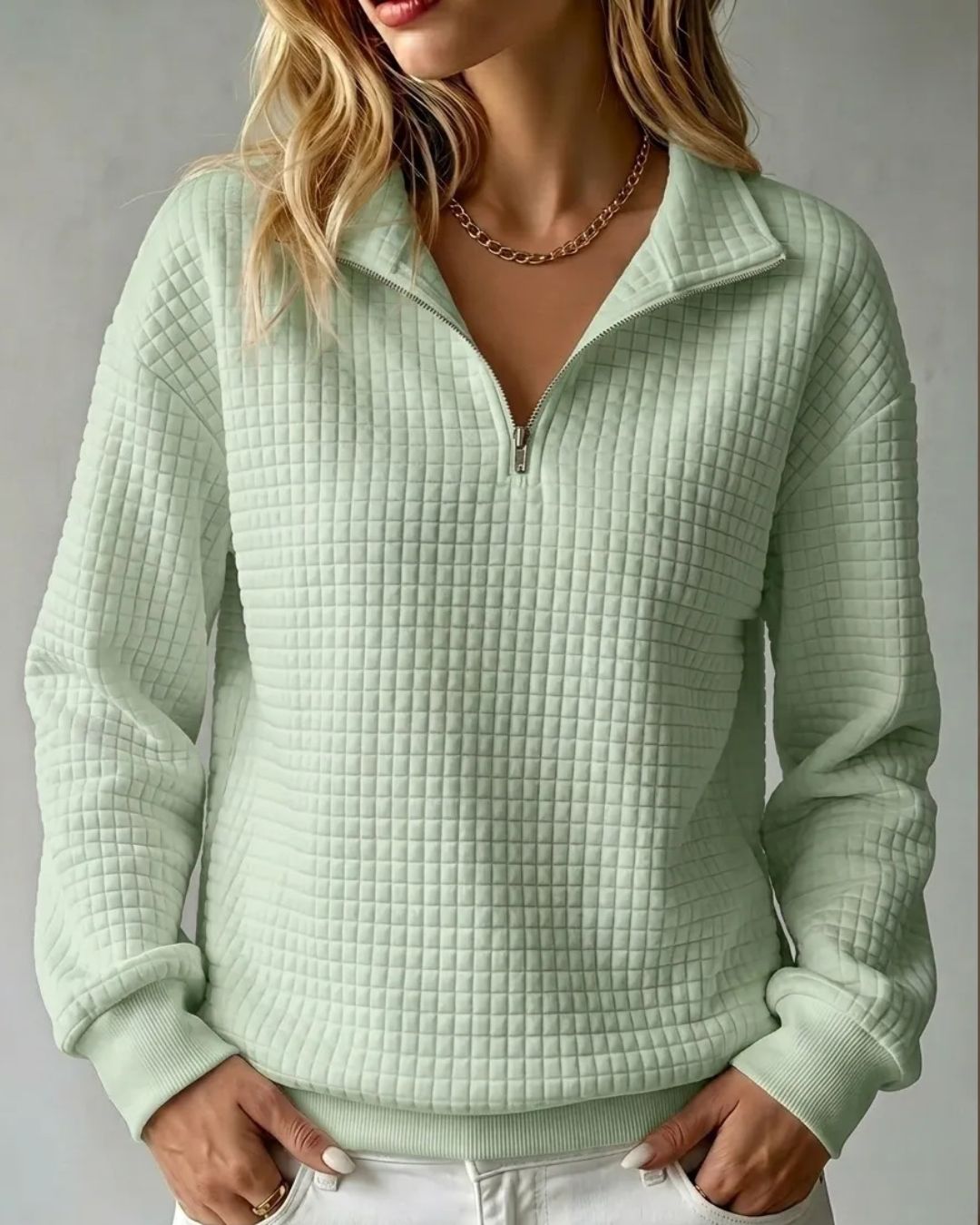 Vyla™ Soft Waffle Knit Stand Collar Zip-Up Sweatshirt