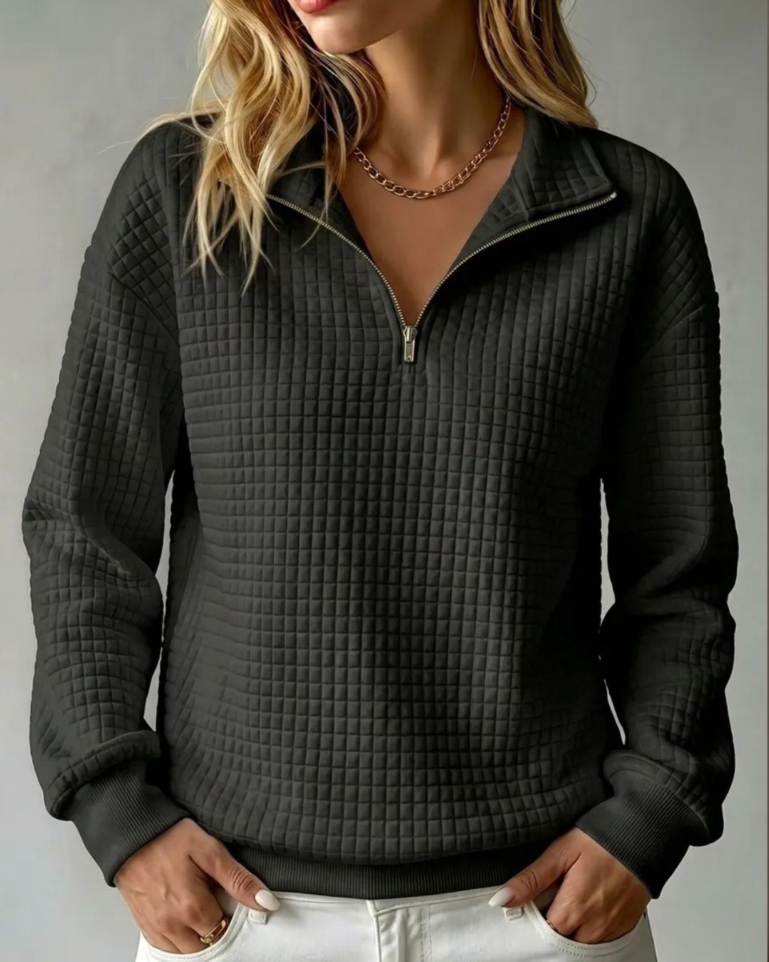 Vyla™ Soft Waffle Knit Stand Collar Zip-Up Sweatshirt