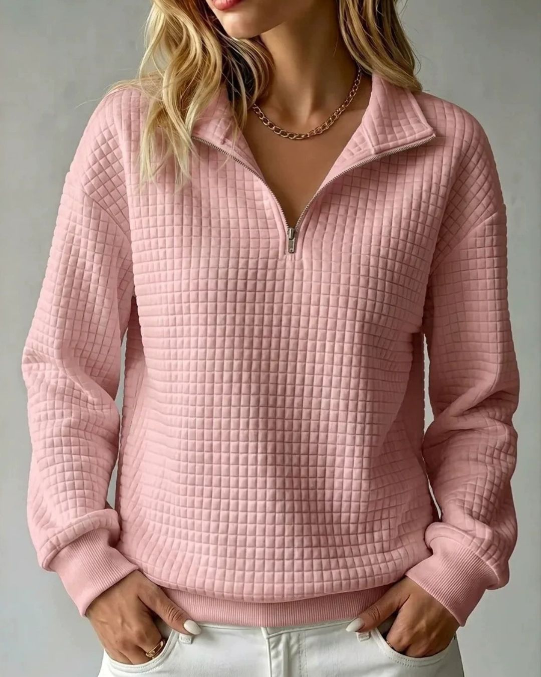 Vyla™ Soft Waffle Knit Stand Collar Zip-Up Sweatshirt
