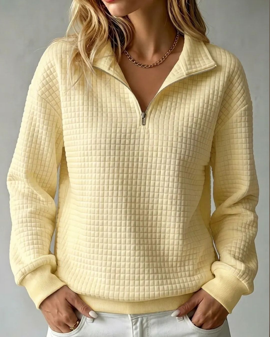 Vyla™ Soft Waffle Knit Stand Collar Zip-Up Sweatshirt