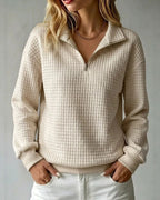 Vyla™ Soft Waffle Knit Stand Collar Zip-Up Sweatshirt