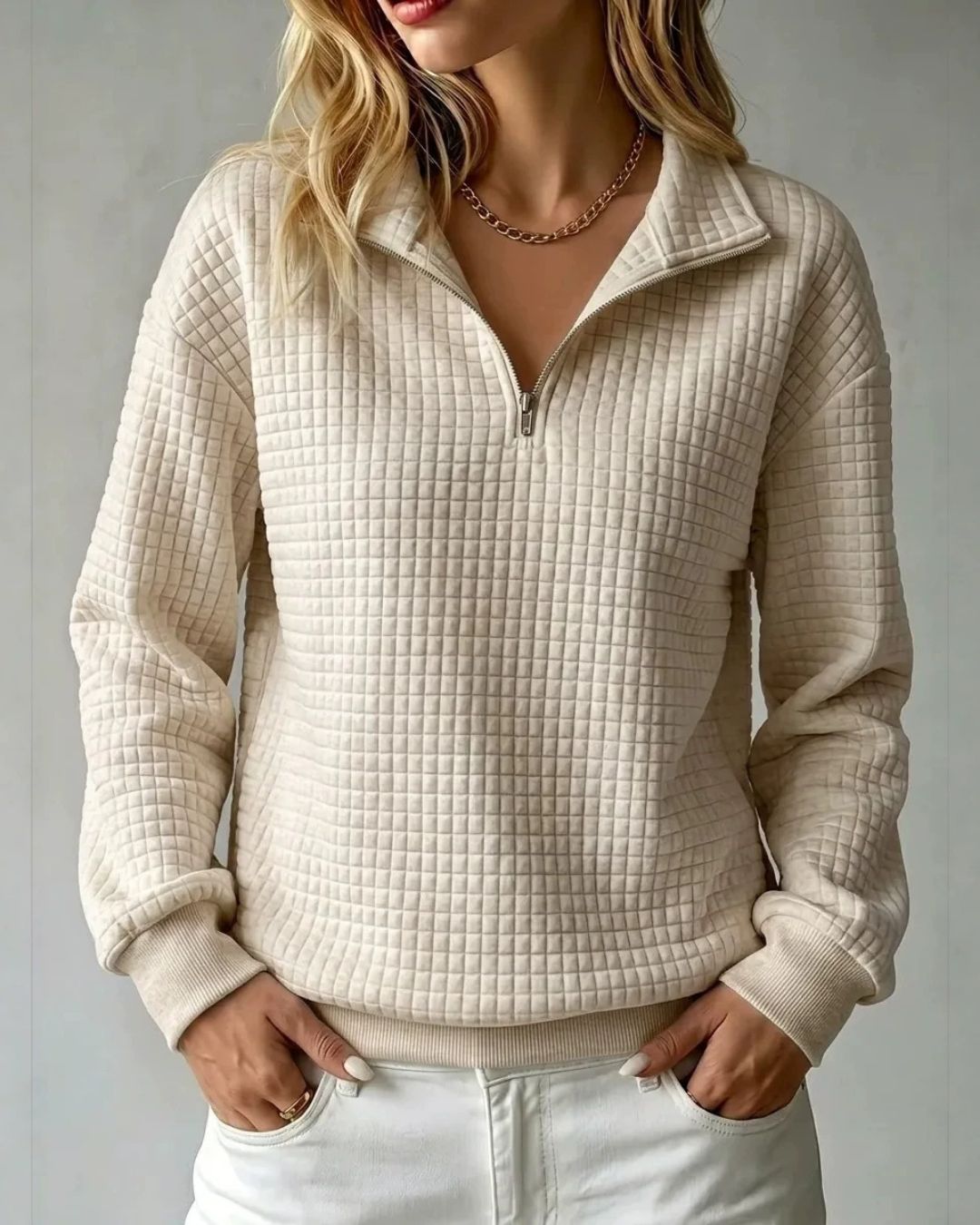 Vyla™ Soft Waffle Knit Stand Collar Zip-Up Sweatshirt