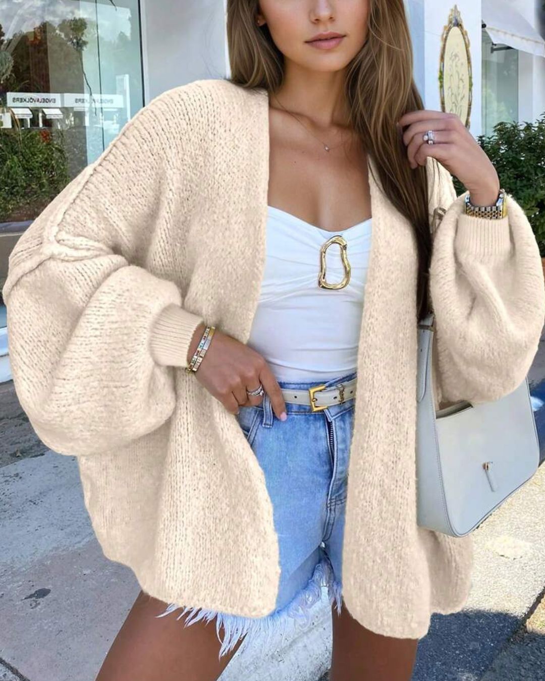Vyla™ Oversized Lantern Sleeve Knit Cardigan Sweater