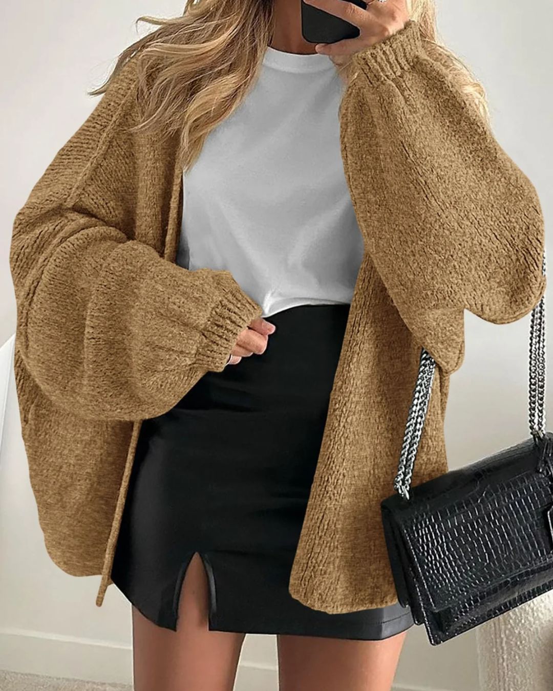 Vyla™ Oversized Lantern Sleeve Knit Cardigan Sweater
