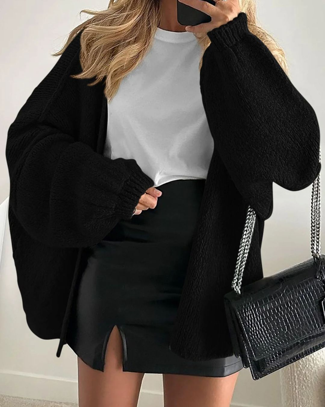 Vyla™ Oversized Lantern Sleeve Knit Cardigan Sweater