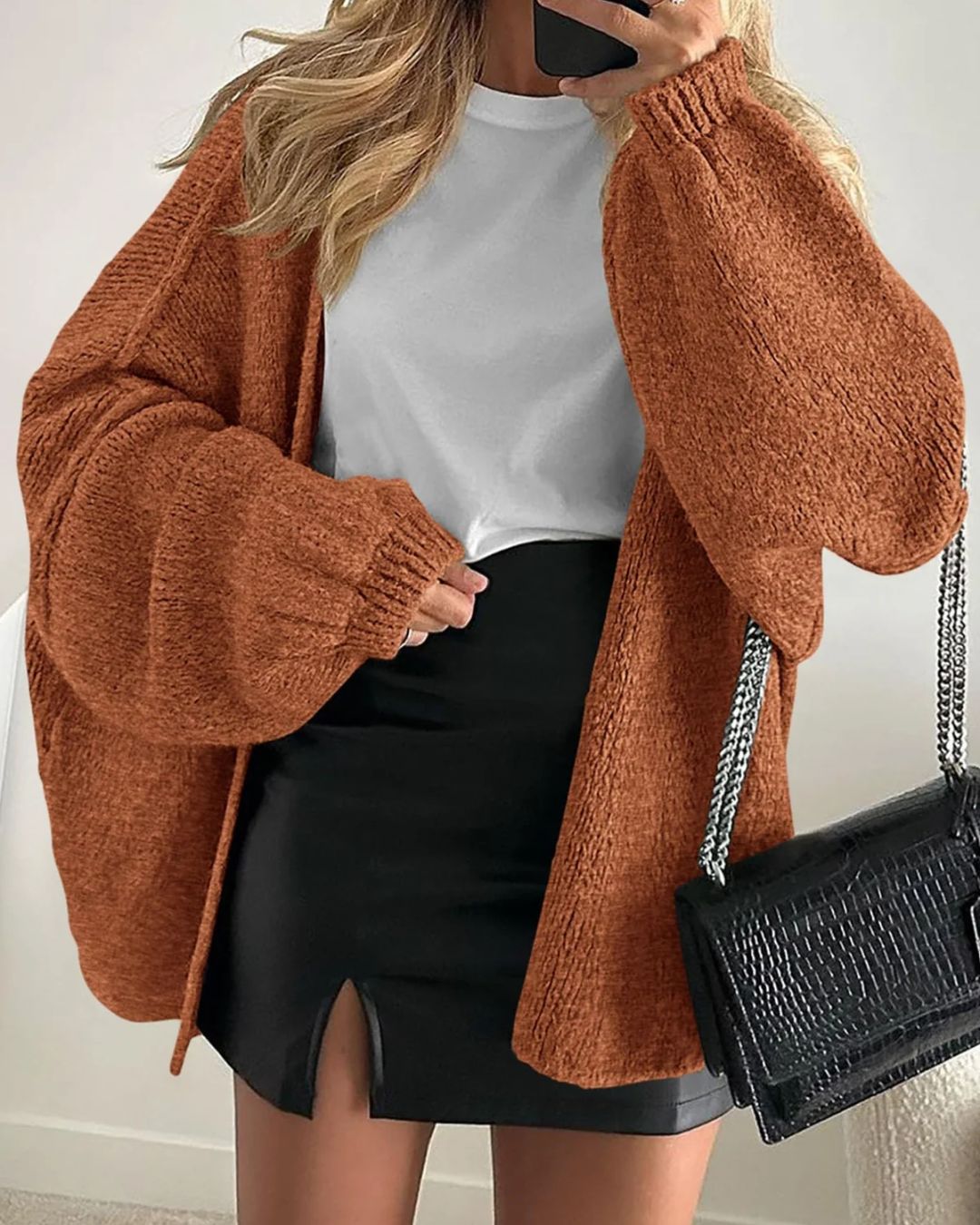 Vyla™ Oversized Lantern Sleeve Knit Cardigan Sweater