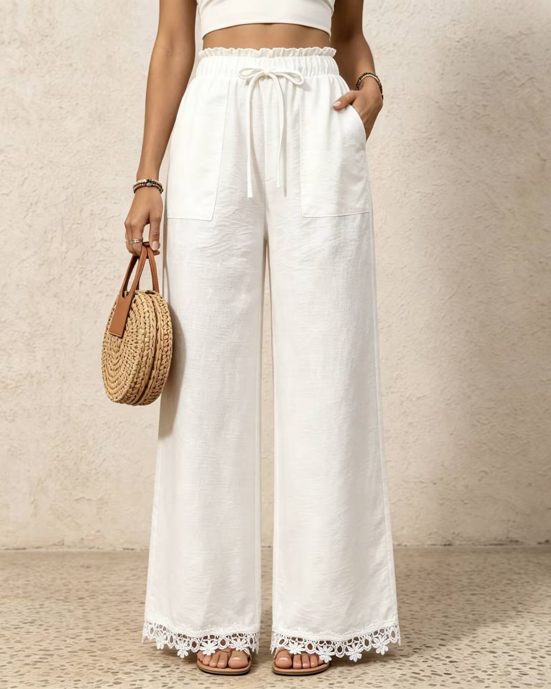Vyla™ Lace Trim Wide-Leg Casual Straight-Leg Pants