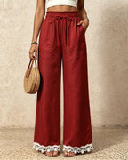 Vyla™ Lace Trim Wide-Leg Casual Straight-Leg Pants