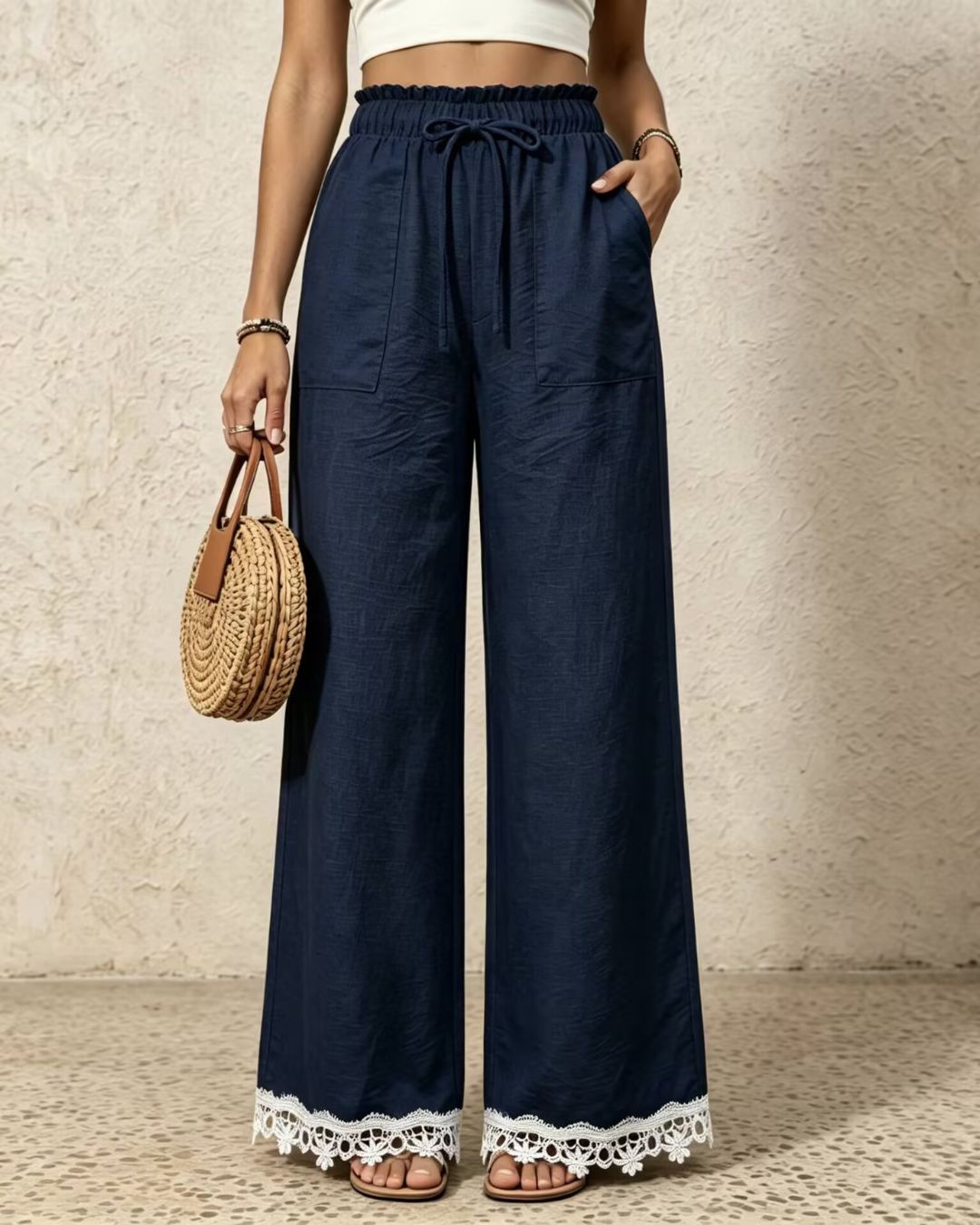 Vyla™ Lace Trim Wide-Leg Casual Straight-Leg Pants
