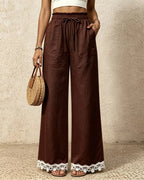 Vyla™ Lace Trim Wide-Leg Casual Straight-Leg Pants