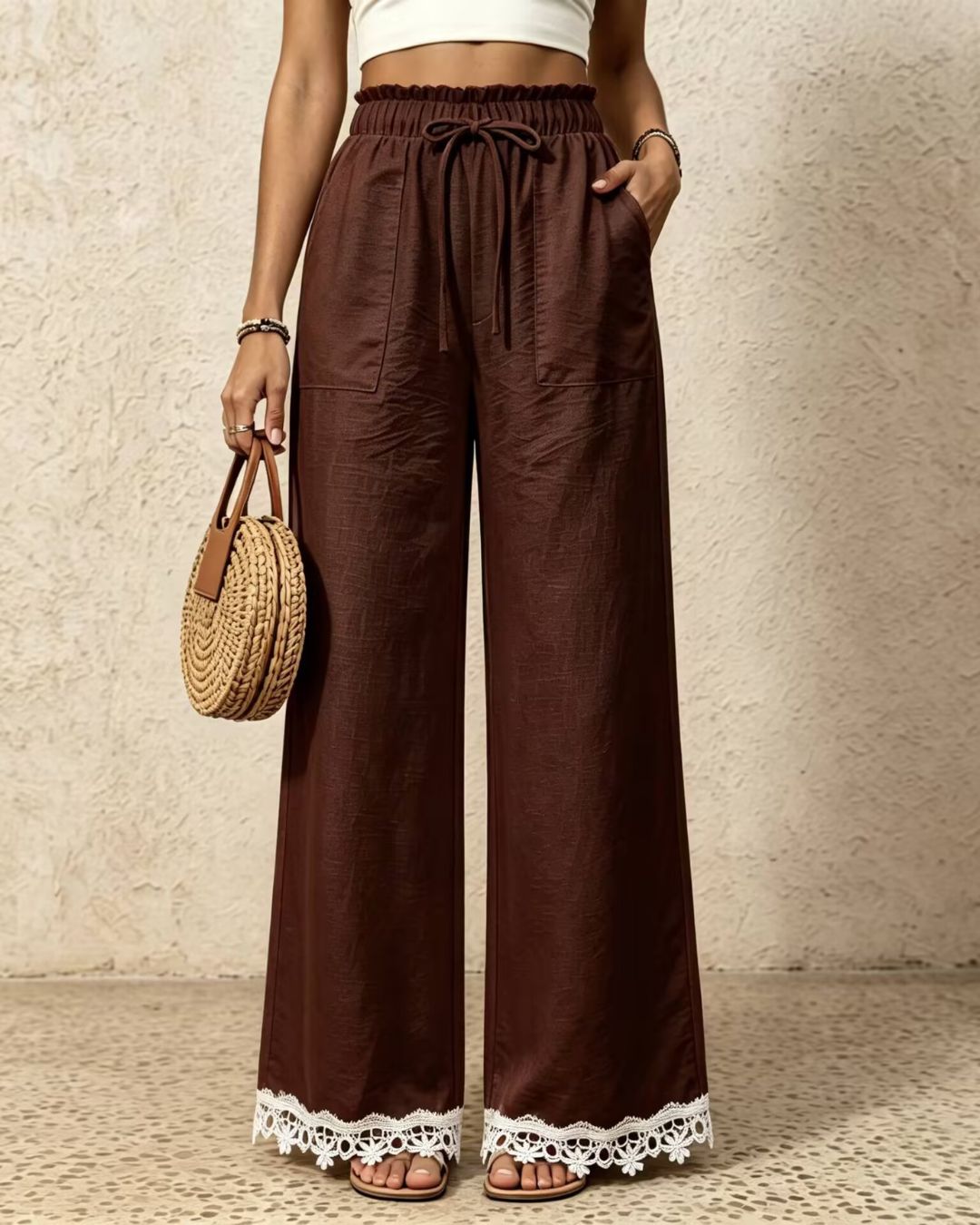 Vyla™ Lace Trim Wide-Leg Casual Straight-Leg Pants