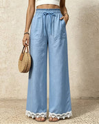 Vyla™ Lace Trim Wide-Leg Casual Straight-Leg Pants