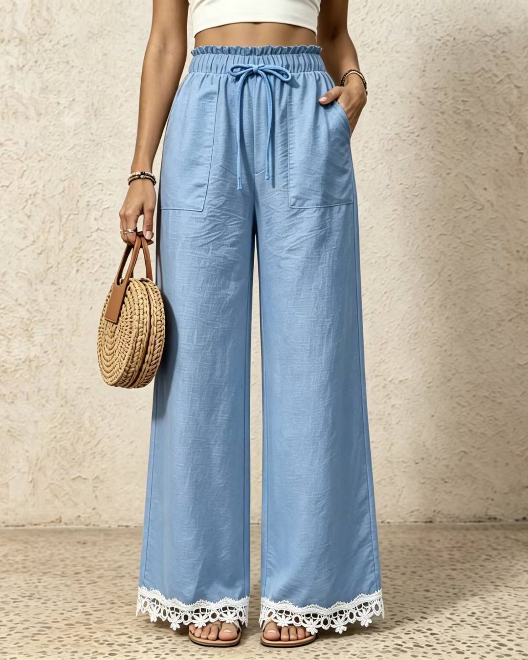 Vyla™ Lace Trim Wide-Leg Casual Straight-Leg Pants
