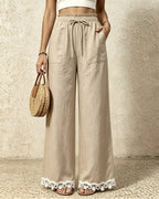 Vyla™ Lace Trim Wide-Leg Casual Straight-Leg Pants