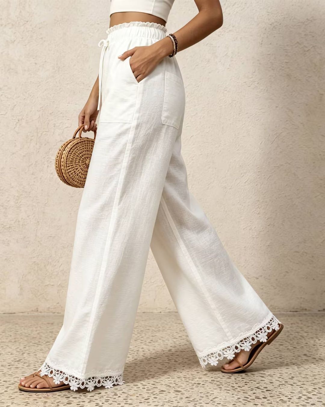 Vyla™ Lace Trim Wide-Leg Casual Straight-Leg Pants