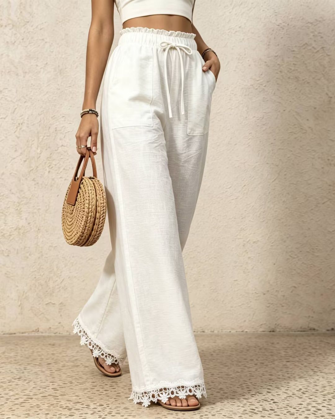 Vyla™ Lace Trim Wide-Leg Casual Straight-Leg Pants