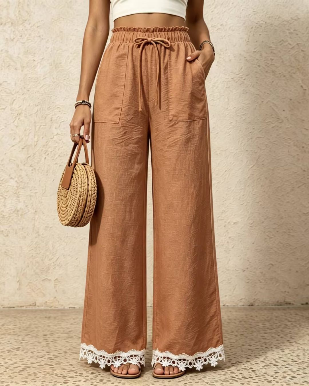 Vyla™ Lace Trim Wide-Leg Casual Straight-Leg Pants