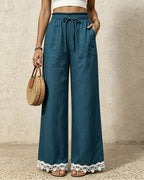 Vyla™ Lace Trim Wide-Leg Casual Straight-Leg Pants