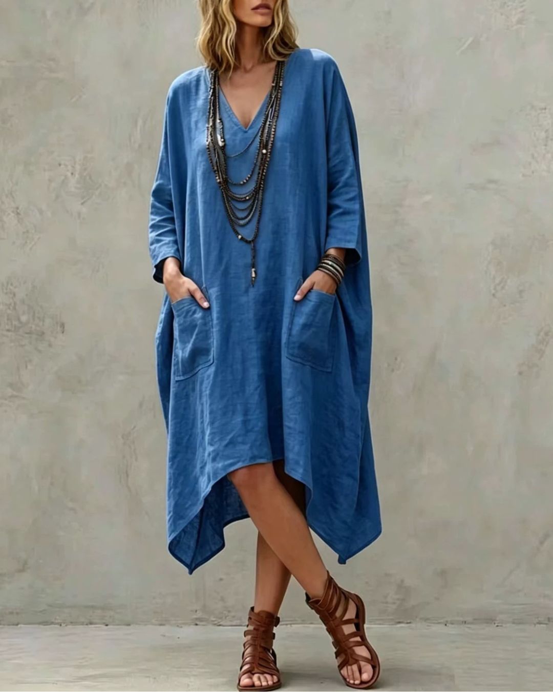 Vyla™ Relaxed V-Neck Asymmetrical Dress