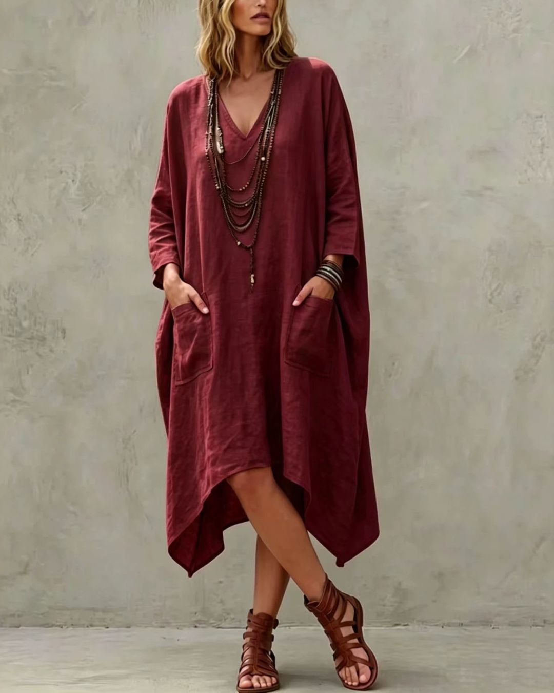 Vyla™ Relaxed V-Neck Asymmetrical Dress