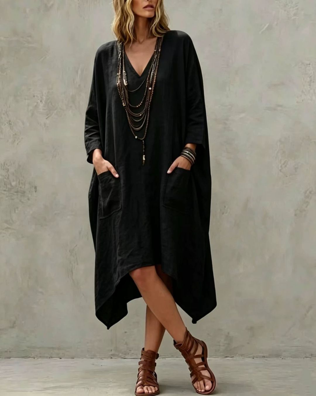 Vyla™ Relaxed V-Neck Asymmetrical Dress
