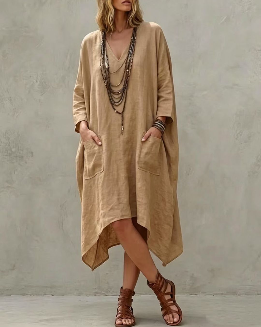 Vyla™ Relaxed V-Neck Asymmetrical Dress