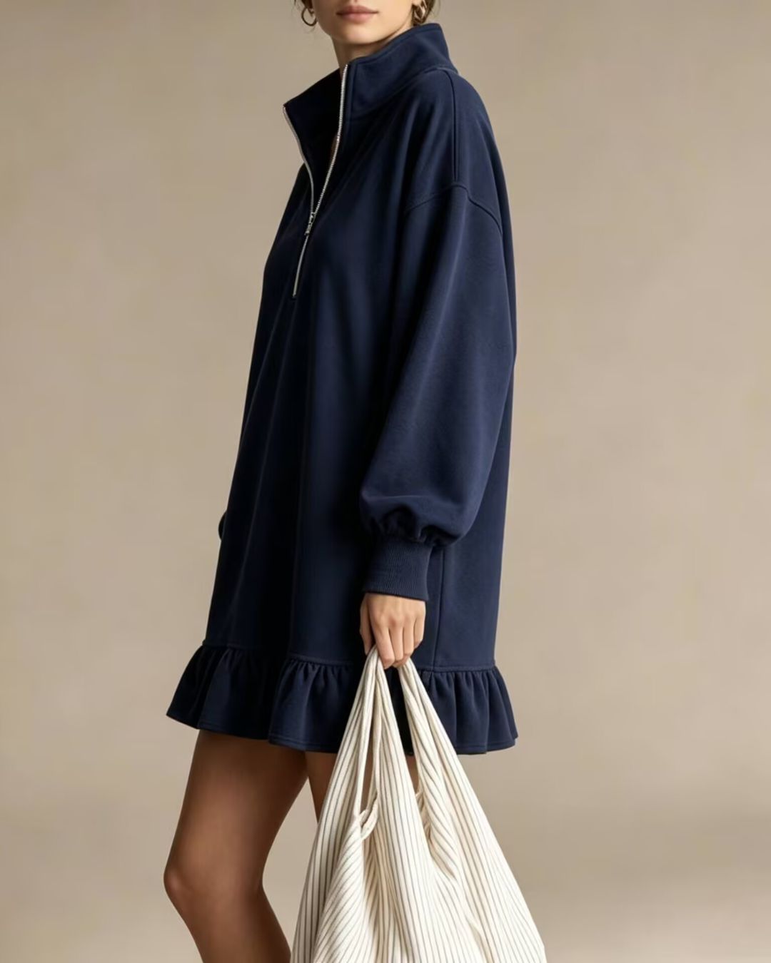 Vyla™ Half-Zip Stand Collar Casual Mini Dress