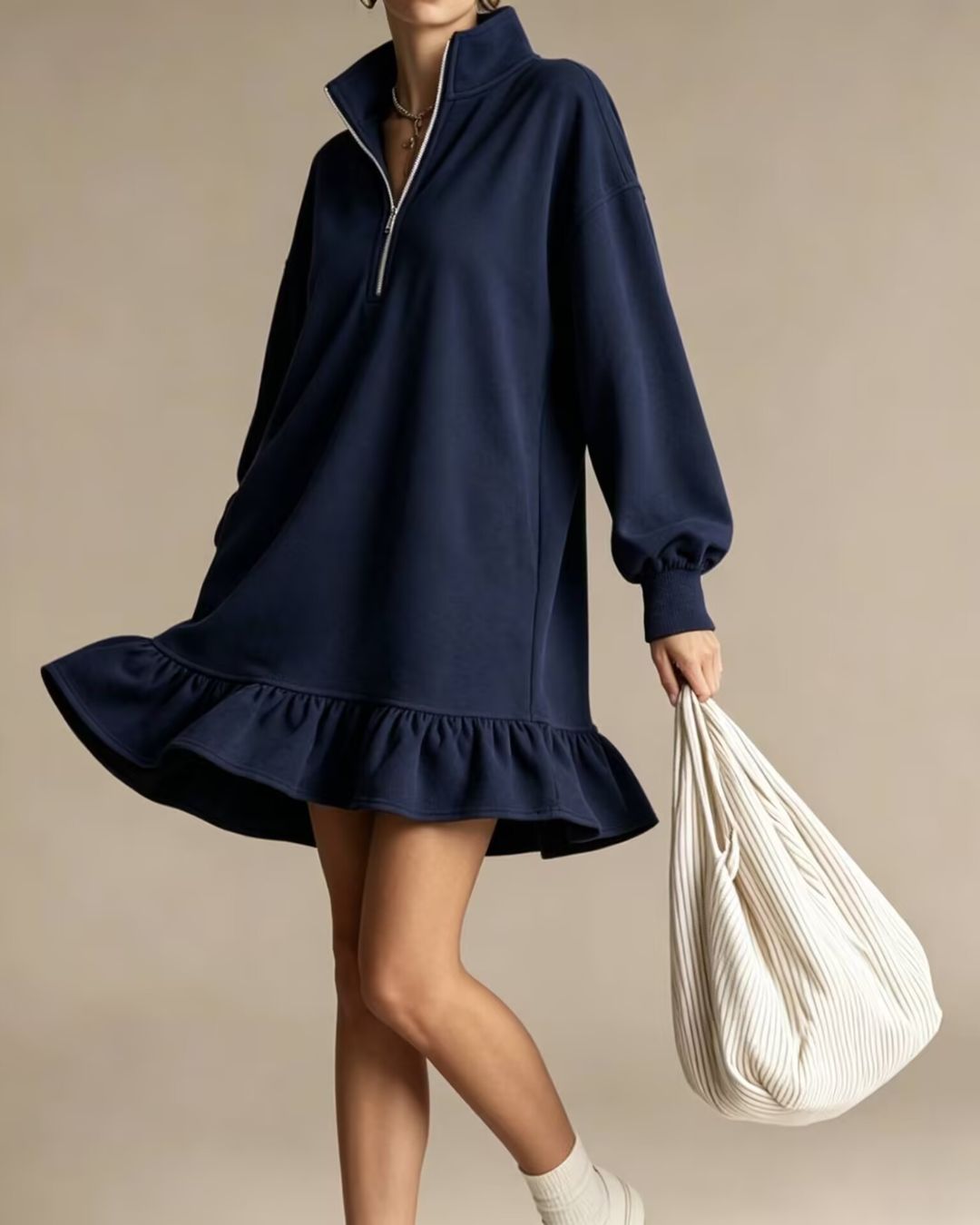 Vyla™ Half-Zip Stand Collar Casual Mini Dress