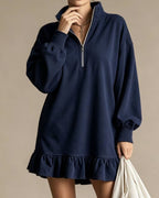 Vyla™ Half-Zip Stand Collar Casual Mini Dress